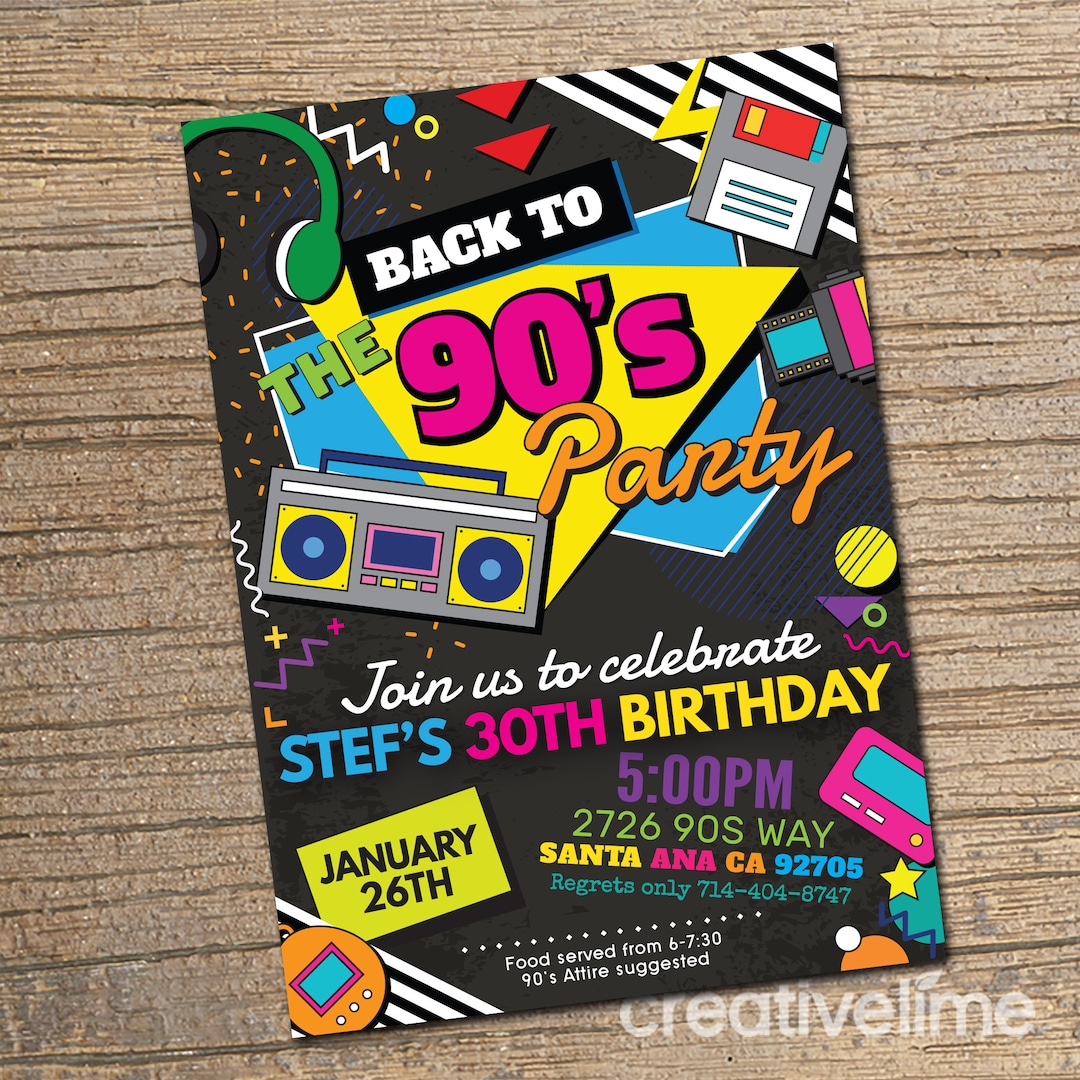 90s Invitations Retro 1990s Birthday Invitations 1990 s Party 90s 90s-invitations-retro-1990s-birthday-invitations-1990-s-party-90s