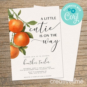 Little Cutie Baby Shower Invitation: Clementine Citrus Theme (Editable, Instant Download)