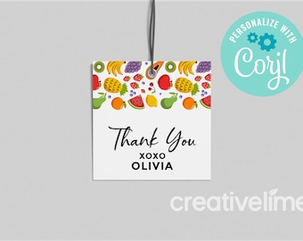 Two-tti Frutti Thank You Tags: Tropical 2nd Birthday (Editable, Instant Download)