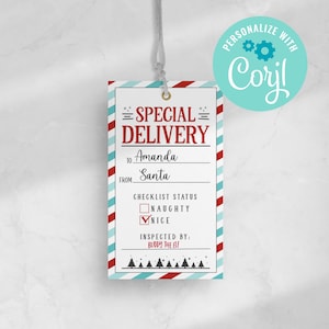 Bewerkbare Noordpool speciale bezorging kerstcadeaulabel, afdrukbaar kerstcadeaulabel, kerstcadeaulabel BEWERKBARE DIRECT DOWNLOAD