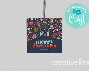 Printable Colorful Merry Christmas Gift Tag Christmas Party, Favor Gift Tag, Festive Christmas Tag Merry Christmas EDITABLE INSTANT DOWNLOAD