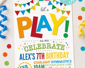 Editable Play Place Birthday Invitation, Indoor Playground Invite, Soft Play Party Printable Gymnastics Trampoline Invite (INSTANT DOWNLOAD)