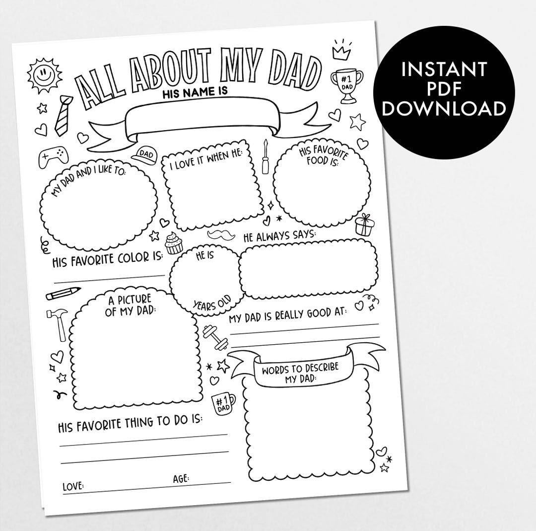 All About My Dad Printable Coloring Page | Father’s Day Worksheet Kids ...