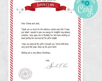 Editable Letter from Santa: Printable Christmas Eve North Pole Letter (Instant Download)