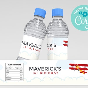 Airplane Birthday Water Bottle Labels: Editable, Instant Download
