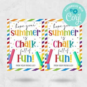 Tags laatste schooldag, hoop dat je zomer krijt vol plezier is, krijtzomertag, einde schooljaar geschenken, BEWERKBARE INSTANT DOWNLOAD