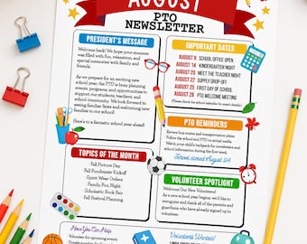 Vorlage für einen bearbeitbaren Eltern-Newsletter im August, Newsletter für Eltern der Schule (PTA), Newsletter zum Schulanfang (CORRJL, bearbeitbares Letter-Format)