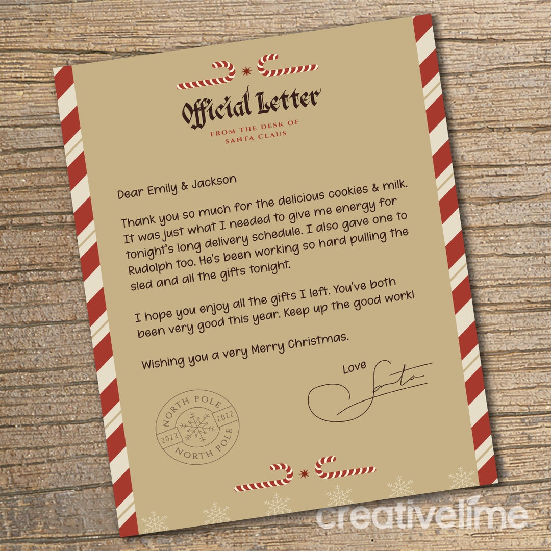 Personalized Letter From Santa, Christmas Eve Letter, Thank You Letter Santa, Personalized
