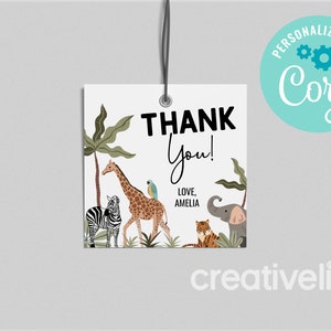 EDITABLE, INSTANT DOWNLOAD Wild One, Two Wild, Safari Jungle Birthday Favor Tag, Wild Party Animals, Party Decorations Birthday Favour Tag