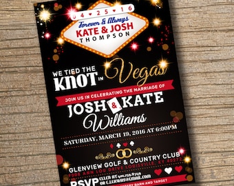 Retro Personalised Married in  Las Vegas  Wedding Reception Party Invitations 