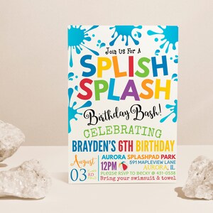 Splish Splash Birthday Bash  Party Invitation, Splash Pad, Pool Party, Water Park Invitation, Water Bash EDITABLE, INSTANT DOWNLOAD
