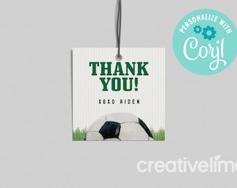 Editable Soccer Birthday Thank You Tag (Instant Download)