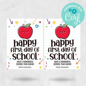 Étiquette-cadeau de la rentrée scolaire, Bonne rentrée, Étiquette-cadeau Apple, Étiquette de la rentrée scolaire, enseignant, étudiant, camarade de classe, TÉLÉCHARGEMENT MODIFIABLE