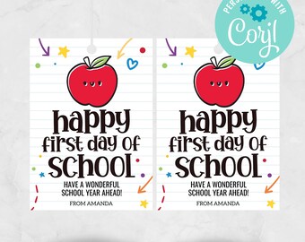 Editable Back to School Gift Tag, Apple Design (Digital Download)