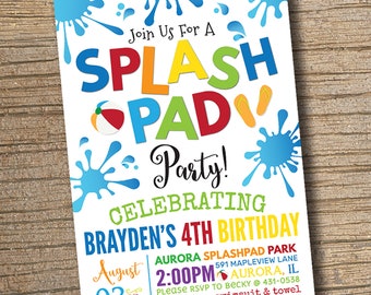 Waterslide Birthday Party Invitation: Splash Pad, Pool Party (You Print)