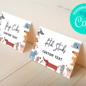 EDITABLE, INSTANT DOWNLOAD Dog Birthday Food Tents, Puppy Pawty Food Labels, Dog Theme Birthday Decorations, Editable Food Tents Girl Pink