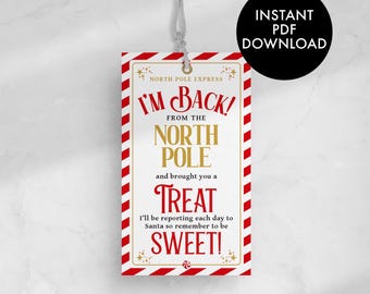 INSTANT DOWNLOAD Elf I'm Back Tag, Elf Hello Tag, Elf Treat Tags, North Pole Tag, Elf Return Tag (Printable Digital Download)