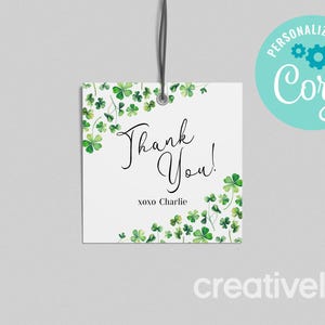 Étiquette de cadeau trèfle à 4 feuilles porte-bonheur trèfle à quatre feuilles pour la Saint-Patrick, trèfle à quatre feuilles, étiquette de cadeau de remerciement MODIFIABLE, TÉLÉCHARGEMENT IMMÉDIAT
