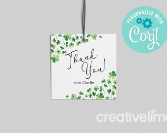 St. Patrick's Day Favor Tag: Lucky Clover Thank You (EDITABLE, INSTANT DOWNLOAD)