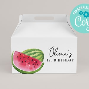 EDITABLE, INSTANT DOWNLOAD One in a Melon Gable Box Label, Watermelon Favor Box Label, One in a Melon, Birthday Sticker, Favour Label