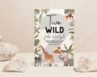 Safari Two Wild Birthday Invitation: Jungle Animals Party (Digital Template EDITABLE, INSTANT DOWNLOAD)
