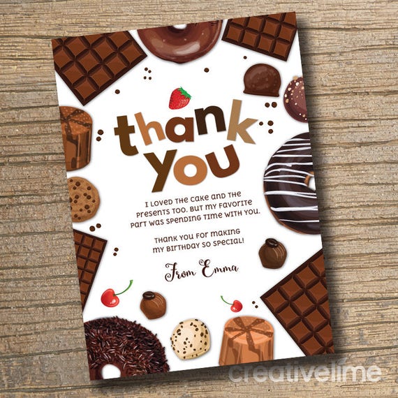 PRINTABLE Chocolate Thank You Card Chocolate Desserts Etsy