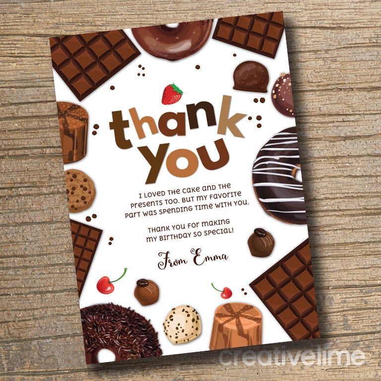 PRINTABLE Chocolate Thank You Card Chocolate Desserts Etsy