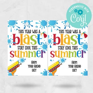 Letzter Schultag Tags, Bleib cool in diesem Sommer, Wasserpistole Tag, Kinderklasse Geschenkanhänger, Geschenke am Ende des Schuljahres, EDITIERBARER SOFORTIGER DOWNLOAD