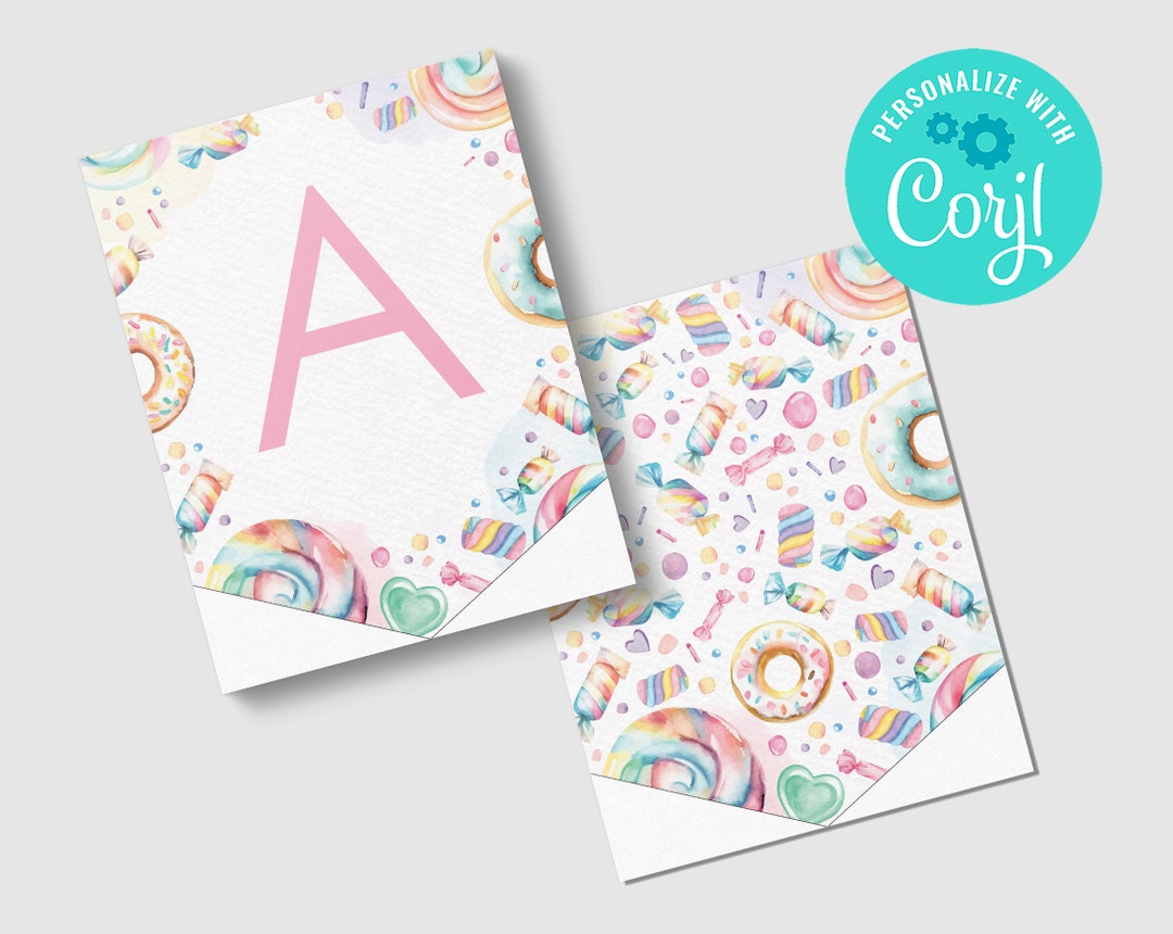 EDITABLE, INSTANT DOWNLOAD Candy Sweet Birthday Flag Banner, Candy ...