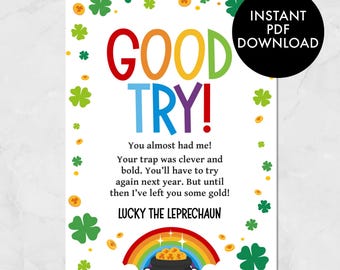 Leprechaun Trap Letter | St. Patrick's Day Printable Note (PDF Download)