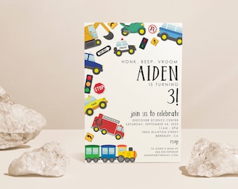 Transportation Birthday Invitation: Trucks, Cars, Vehicles (INSTANT DOWNLOAD)