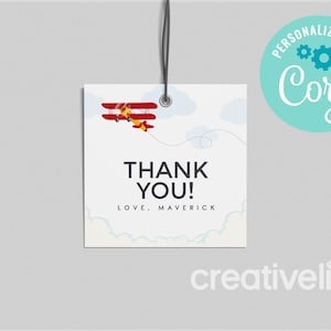Airplane Birthday Favor Tag: Editable Plane Party Decorations (Instant Download)