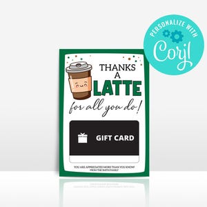 DESCARGA INSTANTÁNEA EDITABLE Gracias a un café con leche por todo lo que haces, Porta tarjetas de regalo de la Semana de agradecimiento a maestros y personal, Regalos para maestros, Regalo para maestros