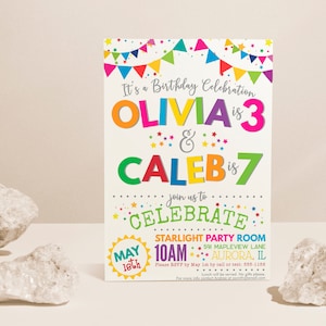 Joint Combined Birthday Party Invitation, Twins Birthday Invitations, Siblings Party, Joint Birthday Invitation EDITABLE, INSTANT DOWNLOAD