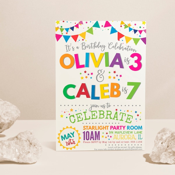 Twins Birthday Invitation: Siblings Joint Party (INSTANT DOWNLOAD)