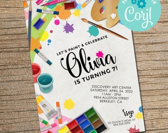 Art Birthday Party Invitation: Painting Craft (Editable, Instant Download)