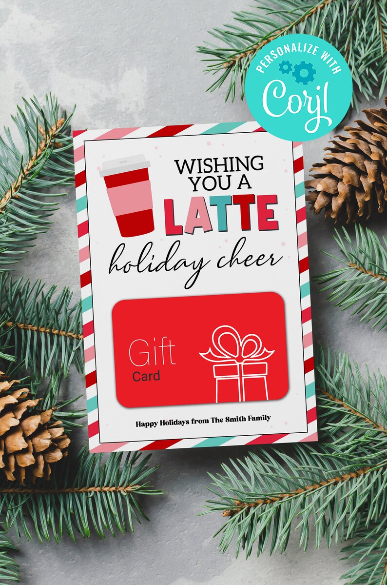 Tarjetero de café navideño editable: Latte con alegría navideña ...