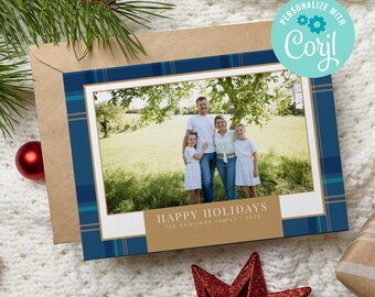 Plaid Christmas Photo Card Template | Editable Holiday Card (Corjl)