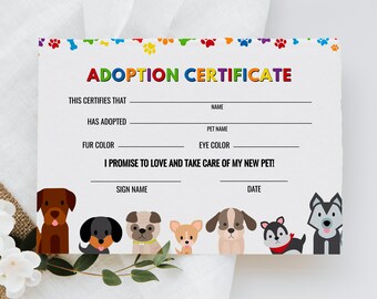 Editable Pet Adoption Certificate: Puppy Birthday Party (Instant Download)