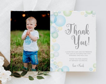 Bubbles Birthday Thank You, Bubbles Party Thank You Card, Pastel Bubbles, Summer Bubble Party, Bubble Pop Party EDITABLE, INSTANT DOWNLOAD