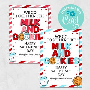 EDITIERBAR, SOFORTIGER DOWNLOAD Druckbereit Wir gehen zusammen wie Kekse und Milch Valentinstagskarte, Kinder im Klassenzimmer Cookie Valentine