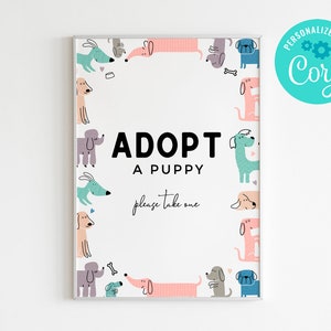 Adopt a Puppy Sign, Dog Party, Puppy, Puppy Pawty Editable Sign, Dog Birthday, Dog Theme 8x10 Digital Template EDITABLE INSTANT DOWNLOAD