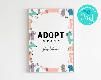 Adopt a Puppy Sign: Dog Birthday Party Decor (8x10 Digital Template)