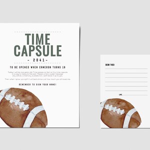 Cartão e sinal da cápsula do tempo de aniversário de futebol, futebol, rugby, decorações de jogos de futebol, download instantâneo digital EDITÁVEL de 1º aniversário