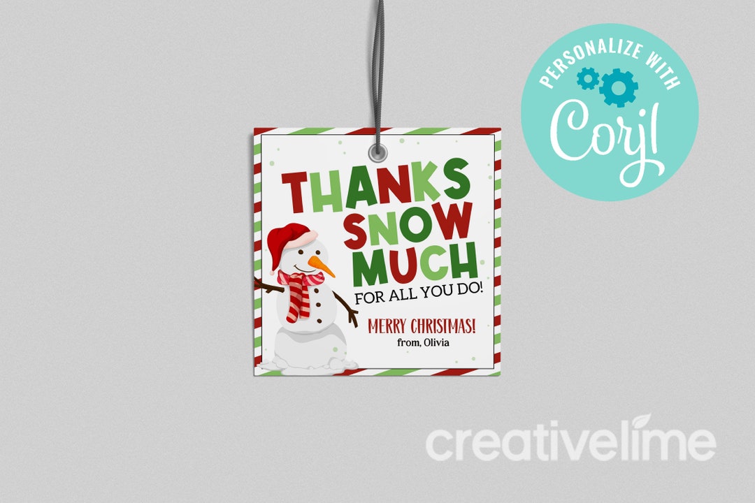 Snowman Thank You Gift Tag: Editable Christmas Staff Appreciation ...