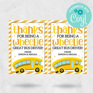 Presentetikett för uppskattning av skolbusschaufför: Redigerbart tack (nedladdning direkt)