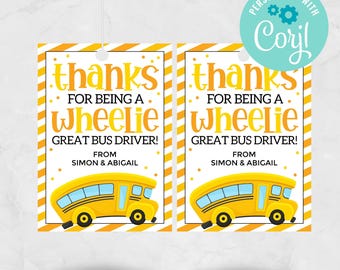 School Bus Driver Appreciation Gift Tag: Editable Thank You (Instant Download)