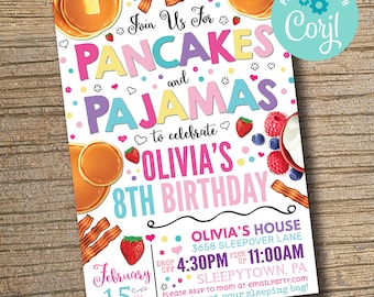 Pancake Birthday Invitation, Pancakes and Pajamas Party Birthday, Pancake Pj, Any Age, Pj Party, Pancake Party EDITABLE, INSTANT DOWNLOAD