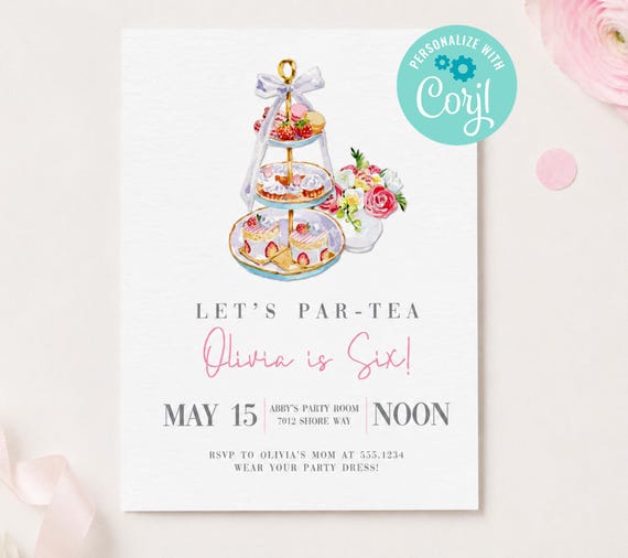 Tea Party Birthday Invitation, Par Tea Birthday Invite, Girls Tea Party Invitation, Editable Tea Party Invite, Afternoon Tea Birthday