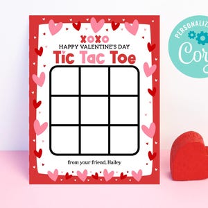 BEARBEITBARER SOFORTIGER DOWNLOAD Druckbare Tic Tac Toe-Valentinsgrußkarte, Partyspiel-Klassenzimmer-Valentinstagskarte, Tic Tac Toe-Schule-Valentinsgruß-Gastgeschenk